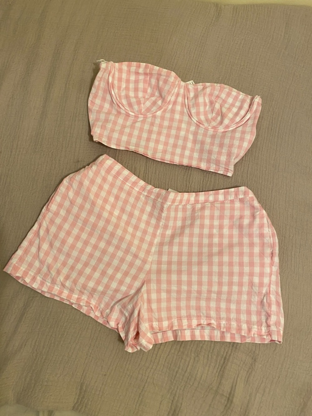 Zara Barbie Set ( M & 36 B) Pink Gingham Bustier Crop Top & Shorts Set - Women - Picture 2 of 10